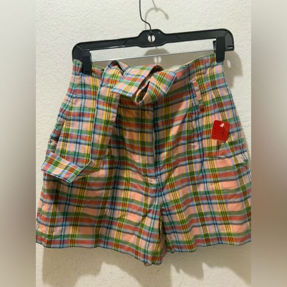 J. Crew plaid pleated high waist shorts with belt and wide legs 2 NWOT - Picture 2 of 6